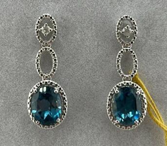 4.57 ctw Topaz and Diamond Sterling Silver Earrings, Serial: GGACC10304