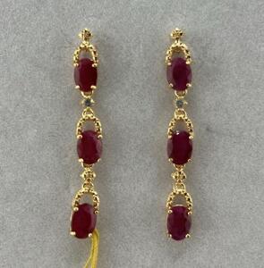 Earrings with Ruby Gemstones, Gold Plated Silver, 5.25 Carats