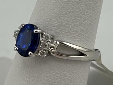 Tanzanite Zoisite Sterling Silver Ring with Diamonds, 1.06 ct Gemstone