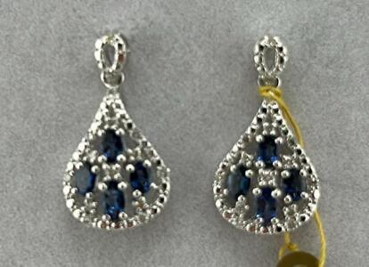 Tanzanite Zoisite Earrings, 1.28ctw Gemstones, 0.40ctw Diamonds, Sterling Silver