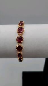 Ruby and Diamond Bracelet, 925 Sterling Silver/Gold Verlay, 19.60 ctw Ruby