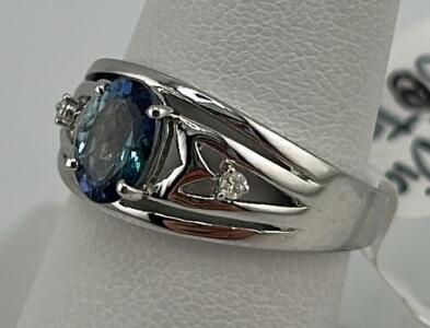 925 Sterling Silver Ring with Tanzanite Zoisite and Diamonds, Size 7.5