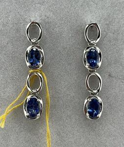 Tanzanite Zoisite Earrings, 1.85 ct, 925 Sterling Silver, GGA Certified