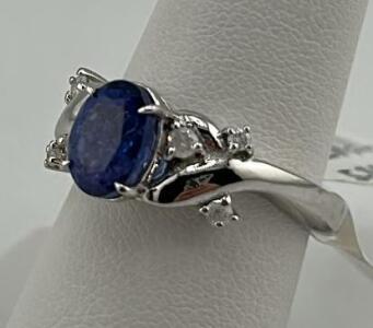 Tanzanite Zoisite Ring, 1.84 Ct, 925 Sterling Silver, Diamond Accents