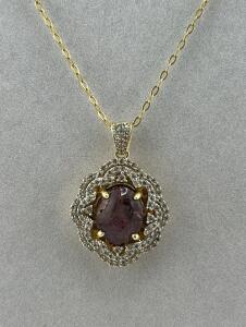 20.85 Ct Natural Ruby Pendant Necklace with Diamonds, 14K Gold