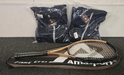 Amasport Dast Crtl Tennis Racket; (2) Risk Role 2-Piece Track Suit Size XL Royal Blue