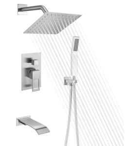 SUMERAIN Brushed Nickel Pressure Balanced Shower System with Waterfall Tub Spout, Tub Shower Faucet