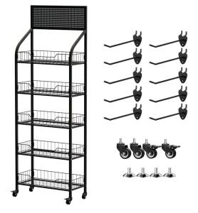 5-Tier Heavy-Duty Snack Rack Display Stand with Wheels - 300lbs Capacity