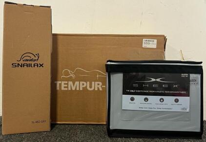 Sheex Queen Sheets Set, Tempur Pedic Ergo Neck Pillow & Snailax Cordless Handheld Massage Gun