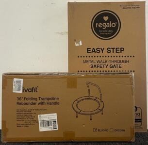 36&rdquo; Mini Folding Trampoline W/ Handle & Regalo Easy Step Baby Gate
