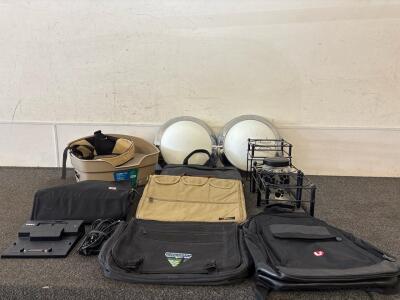 Dog Booster Seat (3) Food Bowl Stands (1) Treat Container (2) Ceiling Lights (1) Roof Snow shovel (1) Dell Docking Station for Laptop (5) Unbranded Laptop Bags with Straps/Handles (1) RSA USB Drive