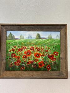 An Original Oil Painting of a Poppy Field by the artist C. Benolt