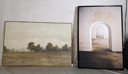 (2) Framed Wall Art Prints, (1) Outdoor Landscape, 35"L x 23"H & (1) Interior Abstract, 21"L x 31"H