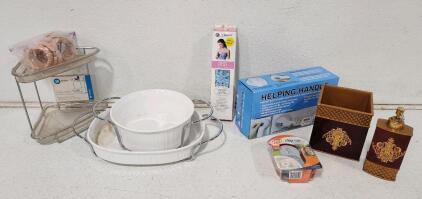 (2) Assorted Vintage CorningWare French White Round Ramekin (1) IDesign 2-Tier Shelf (1) Helping Hand Grab Bars for Bathtubs and Showers (1) OFF! Clip-On Mosquito Repellent Starter Kit And More