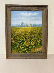 Vintage Oil or Acrylic Painting of a Sunflower field by the artist C. Benolt