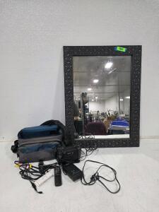 (1) Canon ES900 8mm Video Camcorder W/ Carry Bag and accessories (1) NOVICA Contemporary Wood Wall Mounted Mirror, Black 'African Prince', Retail $197.99