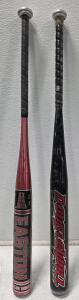 (1) DeMarini DOUBLEWALL DISTANCE DX-1 Softball Bat 34in 27oz (1) Vintage Easton SE911 34/30 Softball Bat Power Contour Game Loaded Red
