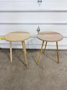 (2) Round Wooden Tables With Glass Tops - 26&rdquo;x19.5&rdquo;x19.5&rdquo;
