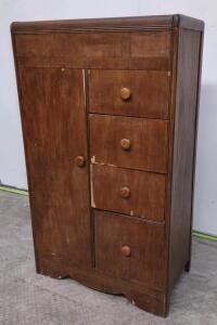 Mid-Century Wooden Wardrobe with Hanging Space & Drawers