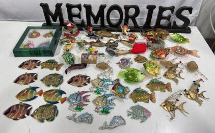 Memories Decor & Large Assortment Of Fish Christmas Ornaments