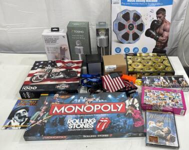 Lot Of Assorted Items - Puzzles, Bluetooth Microphones, Music Boxing Machine & More