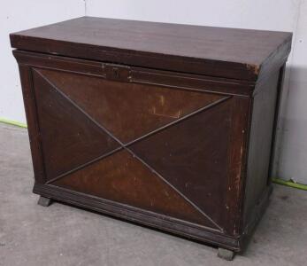 Antique Wooden Storage Chest Trunk, Dark Brown, Keyhole Lock, X-Pattern