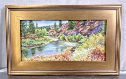 (1) Piece Of Framed Wall Art By Artist Laurie Asahara<br/>Title: Moore's Creek Rapids <br/>Medium: Gouache<br/>8" x 16", Frame 21" X 13"