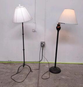 Pair of Black Metal Floor Lamps with Fabric Shades, Compact Fluorescent Bulbs