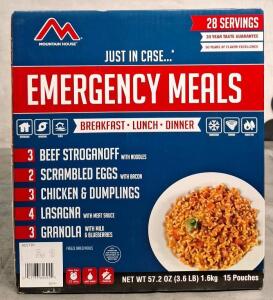 (1) Mountain House Emergency Meal Kit (28) Serving / (15)Pouch Assortment, Best By Date Feb 2051