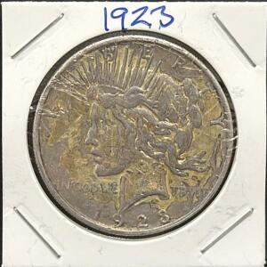 1923 Peace Silver Dollar Coin, U.S. Mint, Lady Liberty and Eagle Design