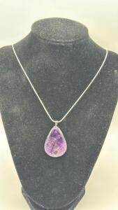 50ct. Natural Purple Star Amethyst Pendant W/.925 Silver Necklace