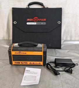 (1) Rockpals Portable Power Station W/ Charger & (1) Rockpals 100W Portable Solar Charger