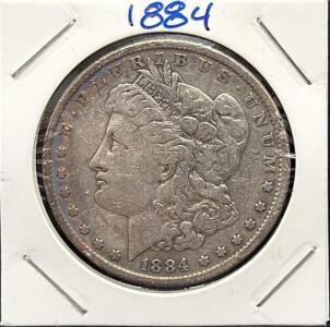 1884 Morgan Silver Dollar Coin, U.S., Philadelphia Mint, 90% Silver