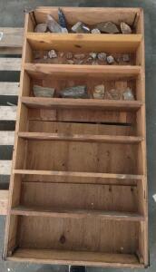 (1) Vintage Wooden Bookcase w/ (1) Box Full of Assorted Mountain/River Rocks
