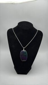 107.65ct. Rainbow Dragon Veins Agate Gemstone W/.925 Silver Necklace