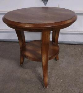 Brown Wooden Side Table, Circular with Bottom Shelf