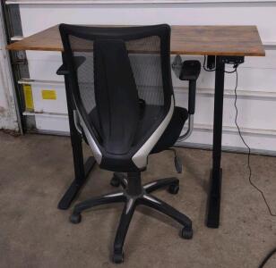 (1) Adjustable Electric Standing Desk, YDC-S1-01, Wood Top, Metal Frame & (1) (Black) Rolling Swivel Office Chair