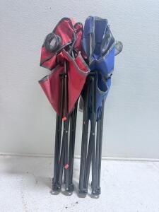 Red and Blue Folding Camping Chairs with Cup Holders