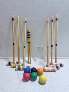 6 Player Croquet Set with Wooden Mallets and Multicolor Balls