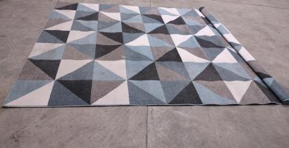 Geometric Pattern Area Rug, 7'11"x10'3", Blue/Grey/Black/White