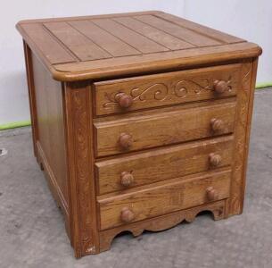 Wooden Nightstand with Carved Drawer Fronts, 3 Drawers, Medium Brown Wood