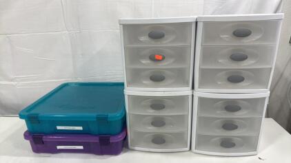 (4) 9&rdquo; Tall 3Drawer Stackable Storage Cubby&rsquo;s , (2) Creative Options Storage Bins 14&rdquo;x14&rdquo;x 3.25&rdquo; Tall