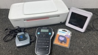 HP Deskjet, Label Maker, Guardian911 Alert Plus, and A Digital Alarm Clock