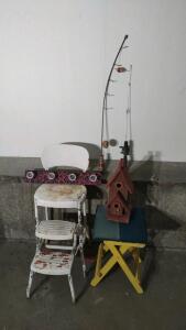 (1) Fishing Rod Key Hanger, (1) Mini Fishing Pole w/Reel, (1) Vintage Foldable Highchair, & More!