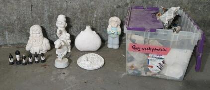 (1) Tote Full of Assorted Unpainted Ceramic Decorative Trickets