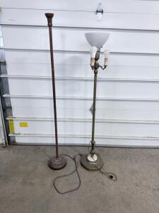 Bronze Finish Floor Lamps, Glass Shade, 3 & 1 Bulb Holders, Electrical Cord