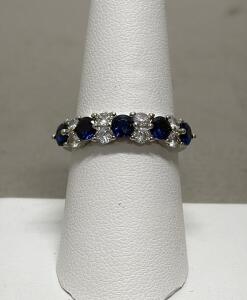 .925 Silver Ring with Blue and White Sapphires, Size 8
