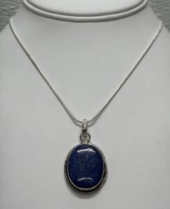 Natural Lapis Lazuli Pendant Necklace, Sterling Silver, 18" Chain