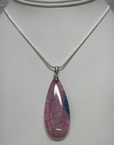 Dragon Veins Agate Teardrop Pendant Necklace, 42.25 ct, Sterling Silver Chain