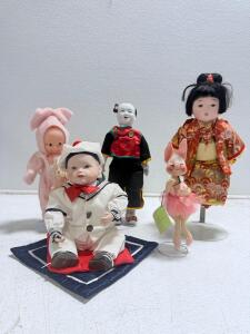 Collectible Doll Set: Porcelain and Plush Dolls with Unique Outfits, Accessories